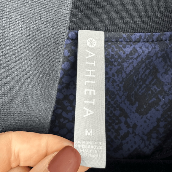 Athleta Womens M Brooklyn Track Bomber Jacket Black Blue Full Zip Athleisure - Picture 3 of 10